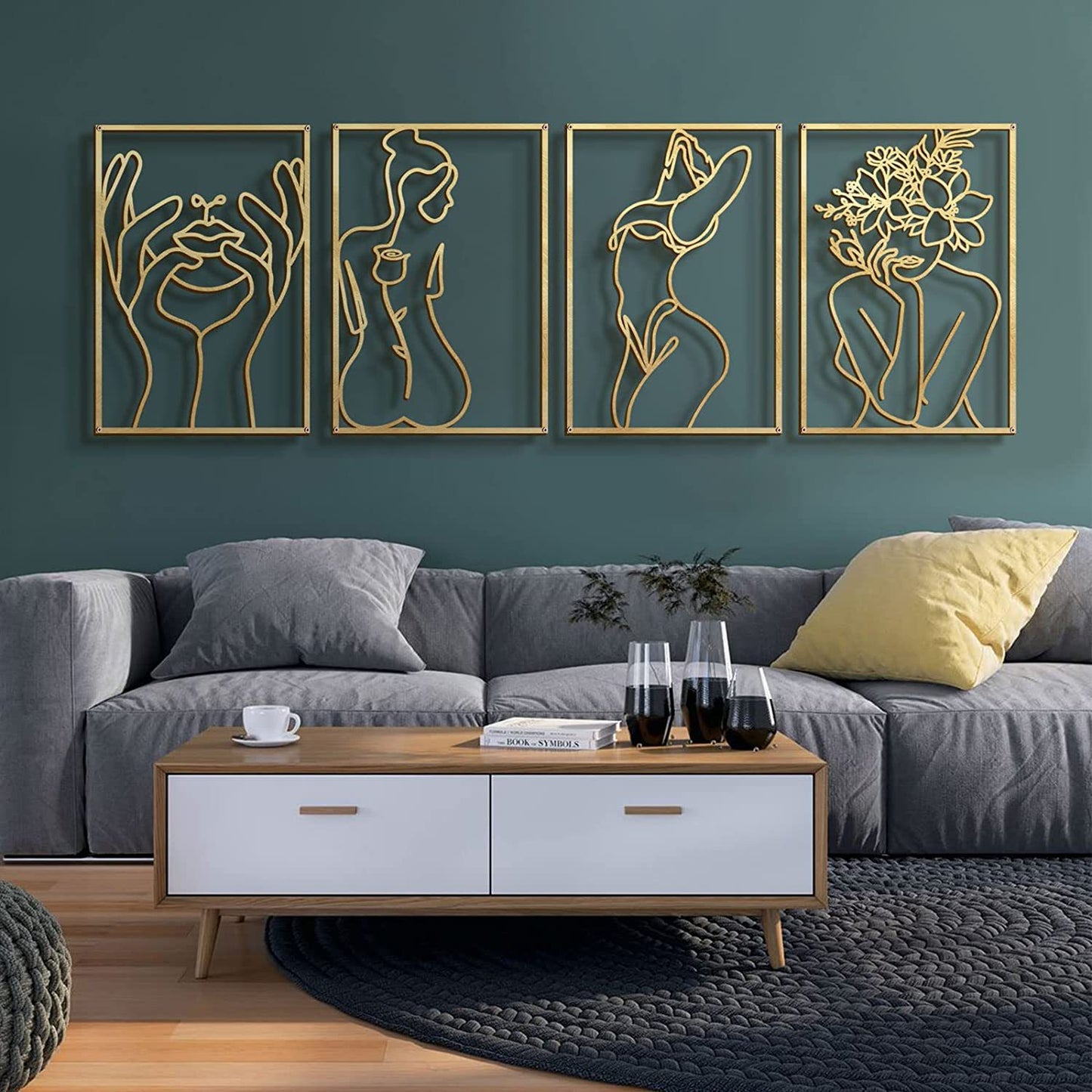 4 Piece Metal Silhouette Female Wall Art