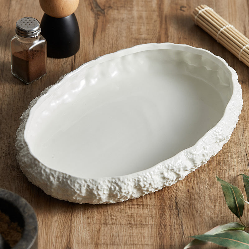 Rock Pattern Ceramic Deep Fish Steaming Plate Ceramic