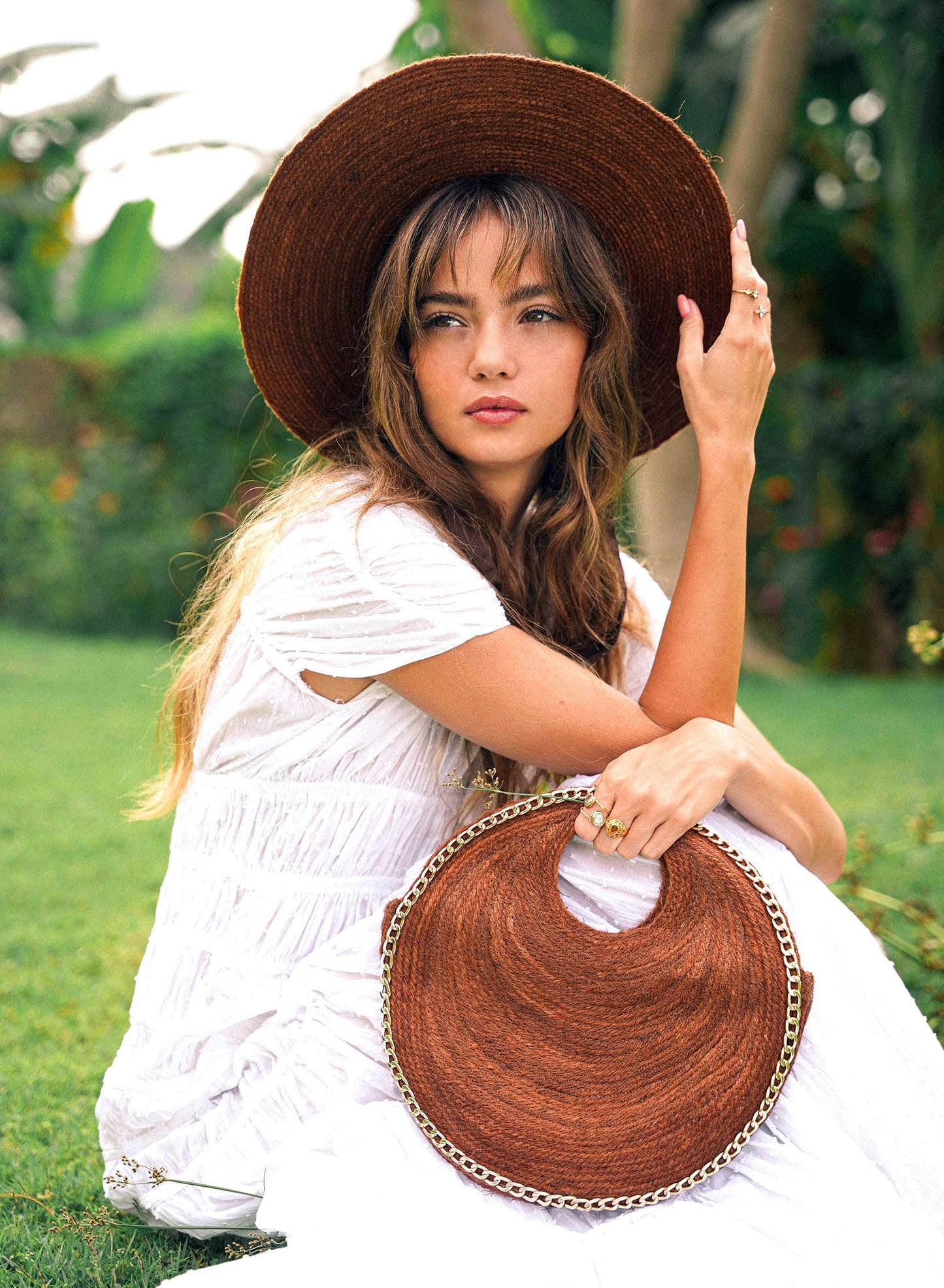 The Solo Espresso Mini Jute Bag With Gold Chain