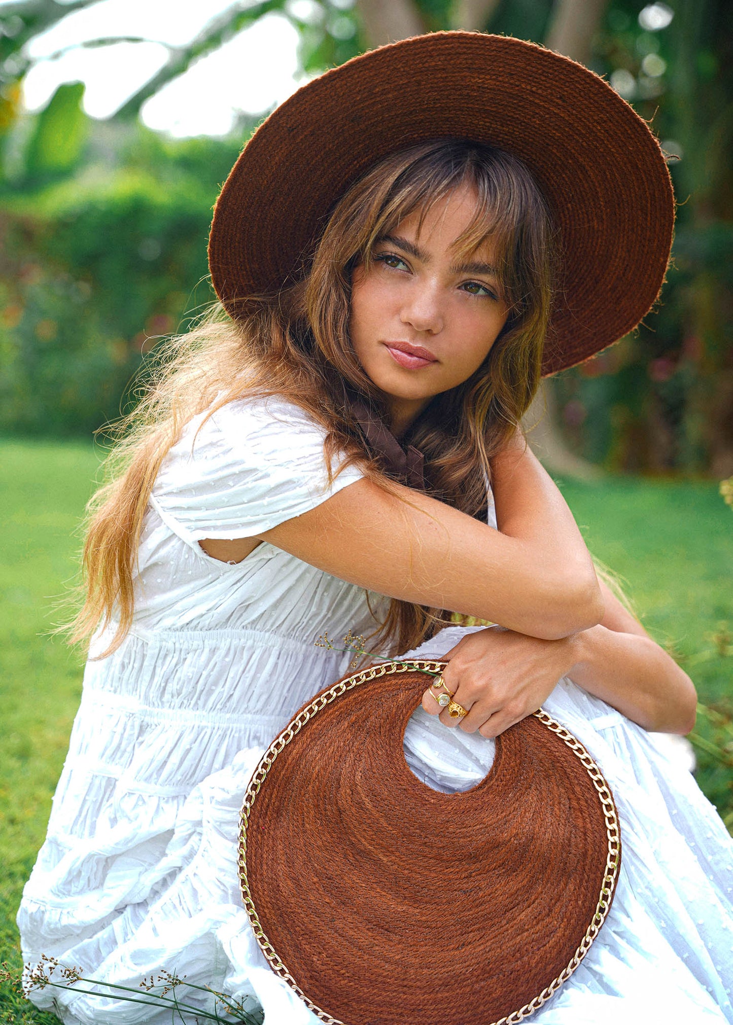 The Solo Espresso Mini Jute Bag With Gold Chain