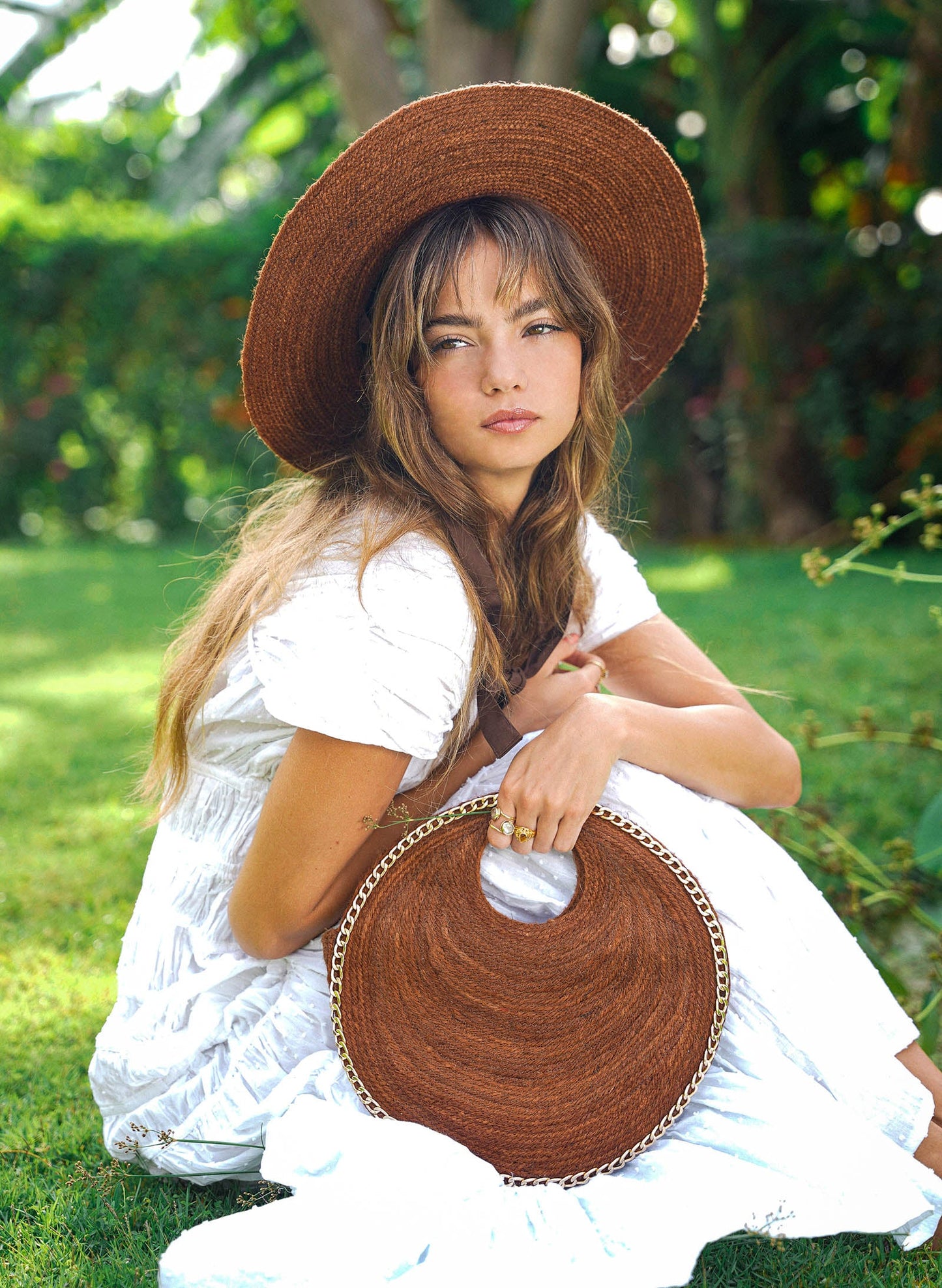 The Solo Espresso Mini Jute Bag With Gold Chain