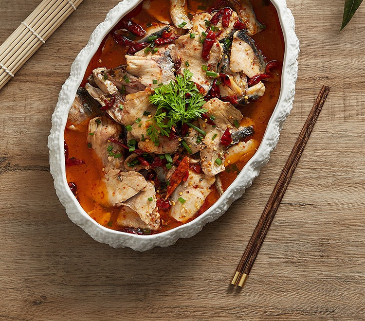 Rock Pattern Ceramic Deep Fish Steaming Plate Ceramic