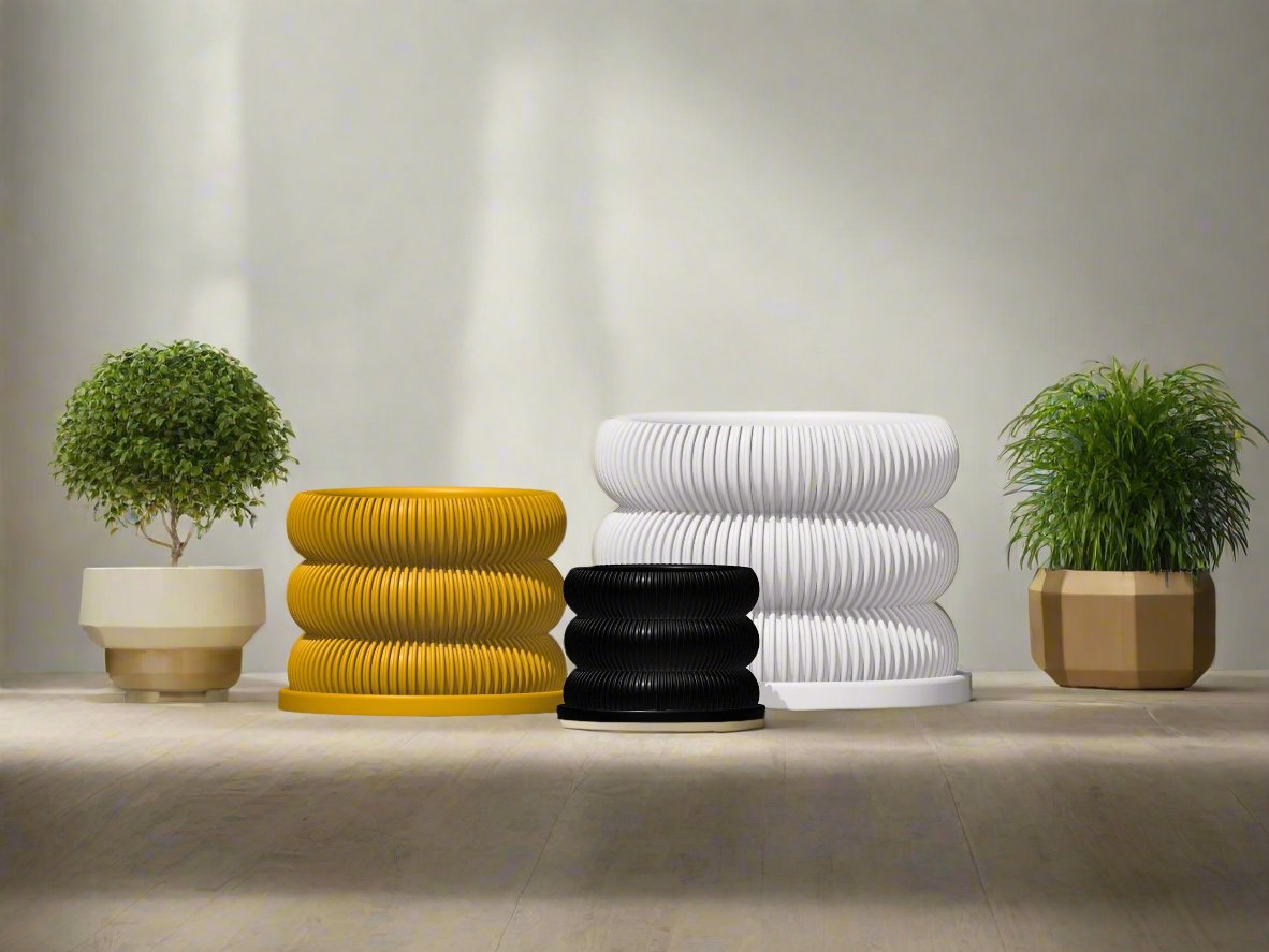 Ribbed Bubble Plant Pot With Drainage and Saucer