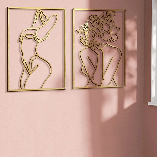 4 Piece Metal Silhouette Female Wall Art